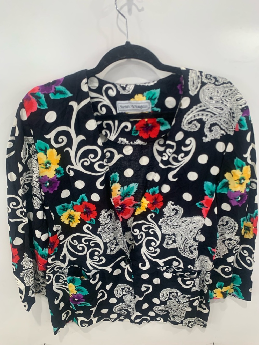 Vintage Norton McNaughton Black  blazer with Multicolor Floral Accents size 8